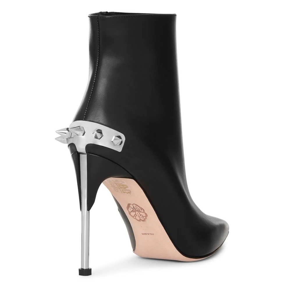 Alexander McQueen Metal Spikes Black Leather Heeled Boots Women's Size EU 36